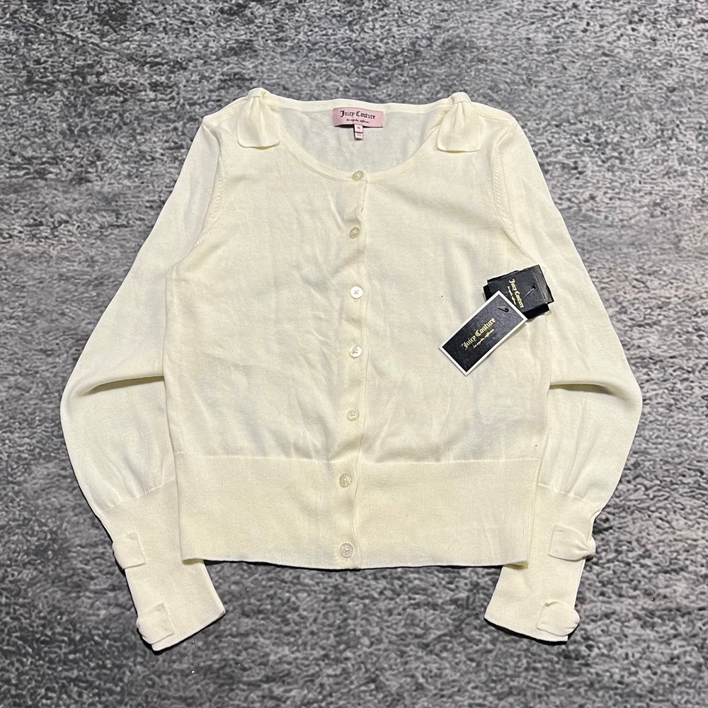 NWT Juicy Couture Cardigan Sweater Womens Medium Cream‎ Y2K Cottton Long Sleeve